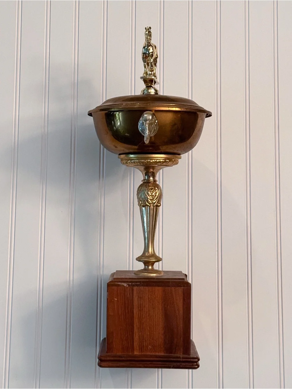 Vintage Brass Equestrian Trophy Urn with Horse Finial